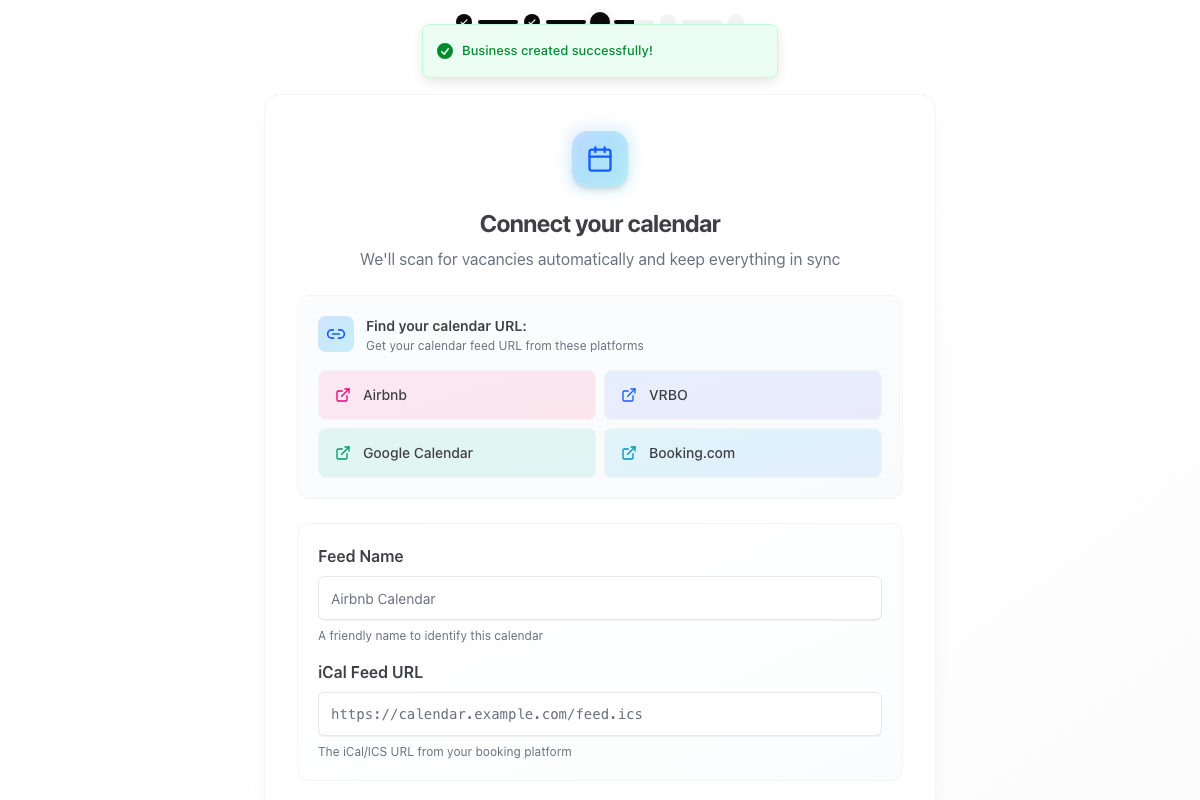 Calendar connection screen